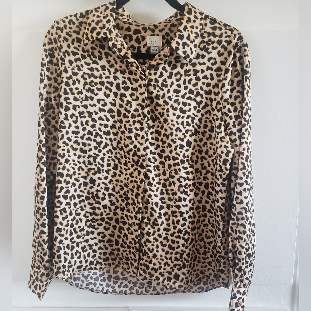 Leopard Print Button-Up Blouse